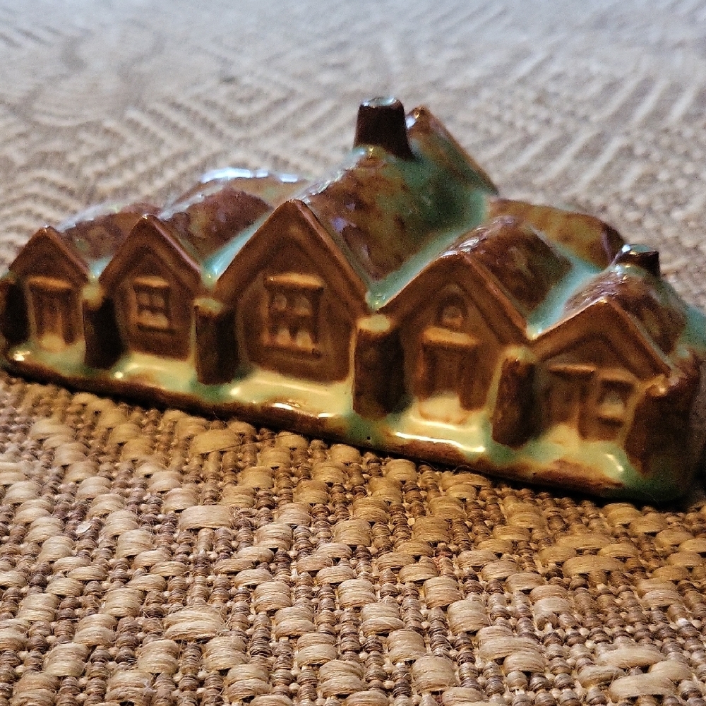 Charming Brown and Green Ceramic Village Sculpture